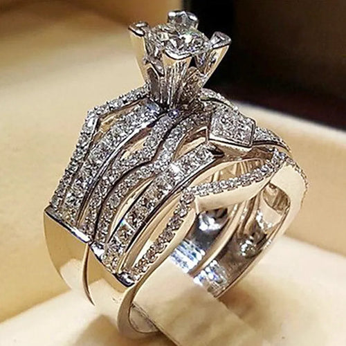 1 set fashion geometric copper inlay zircon rings