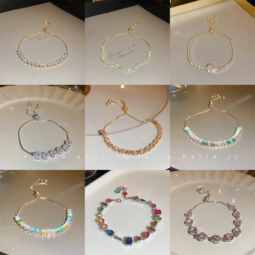 elegant lady flower copper inlay zircon bracelets