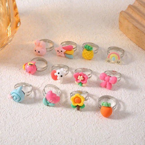 Adjustable Resin Cartoon Children's Ring Baby Birthday Gift Ring Cute Fashionable Kids Party Jewelry Accessory