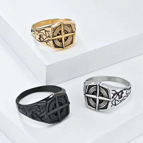 Retro Simple Style Compass 304 Stainless Steel 18K Gold Plated Unisex Rings