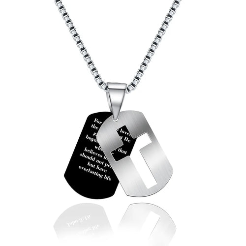 Men's Cross Pendant Necklace in Dyed Black 304 Stainless Steel with Electroplated Finish and Box Chain
