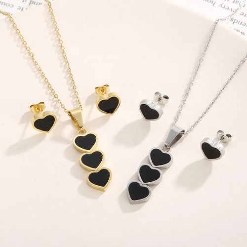 Wholesale Jewelry Cute Vacation Heart Shape Titanium Steel 18K Gold Plated Jewelry Set