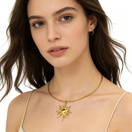 Sun Choker in 18K Real Gold Plated 304 Stainless Steel, Waterproof Non Tarnish, IG Style Unisex Necklace
