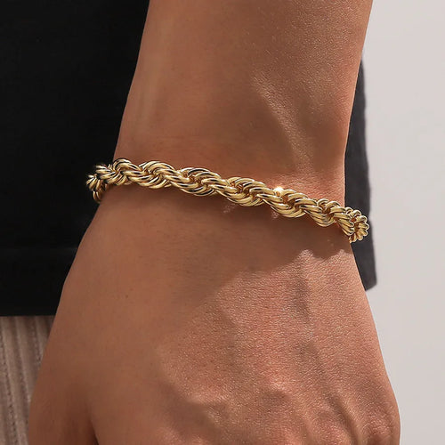 Men's Cuban Bracelet Iron Material Rose Gold and Silver Colors Full Bracelet