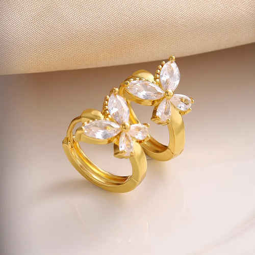 1 Pair Elegant Shiny Butterfly Plating Inlay Copper Zircon 18K Gold Plated Earrings