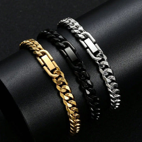 For Unisex Waterproof Non Tarnish Cuban Chain Link Bracelet in Titanium Steel with Steel Color