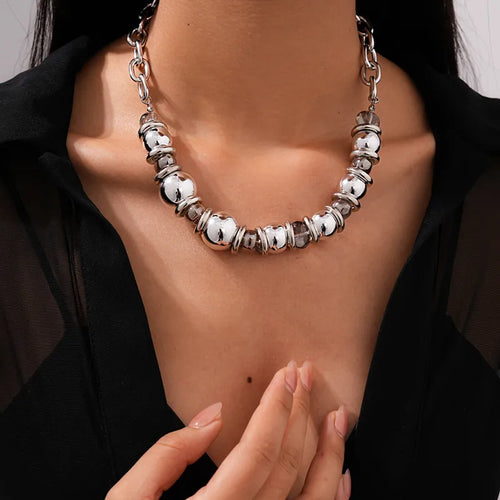 Elegant Round Glass Bead Necklace Women's Accessory Exaggerated Sweater Chain Luxury Feelings Geometric Pattern ABS Chain