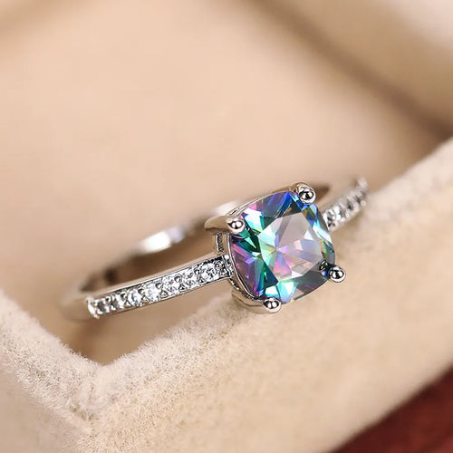 Zinc alloy Shiny Inlay Square Zircon Rings