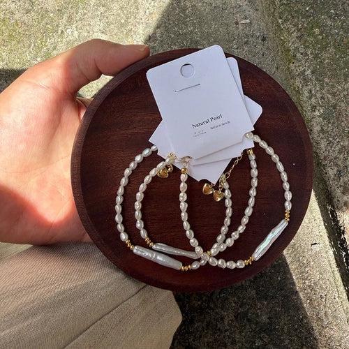 Original Design Freshwater Pearl Bracelet with Natural White 5-6mm Baroque Pearls and Copper Metal