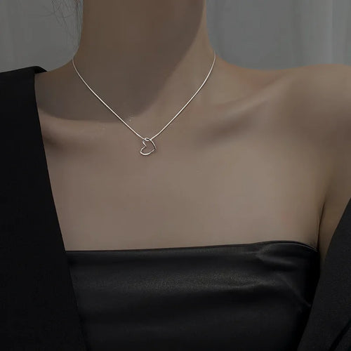 925 Sterling Silver Chain Heart Shape Pendant Necklace