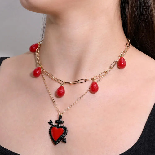 Heart Shape Necklace in Colour Featuring Elegant Pearl and Cross Design for Stylish Wear