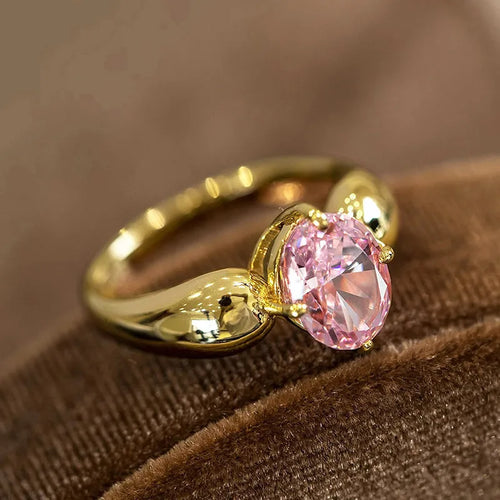 Princess Style Pink Ring Elegant Sweet Wedding Accessory For Women Trendy Popular Geometric Pattern Copper Ring From Taobao