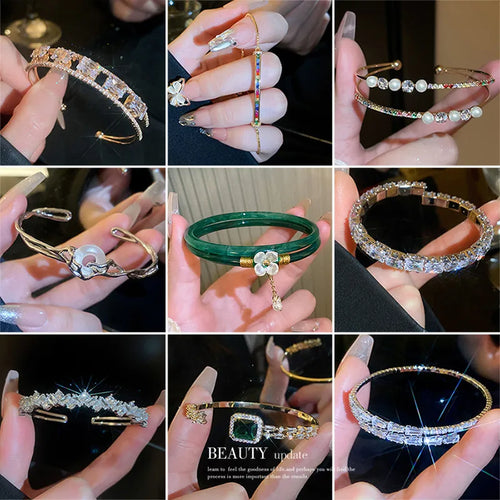 elegant lady geometric copper inlay zircon bangle