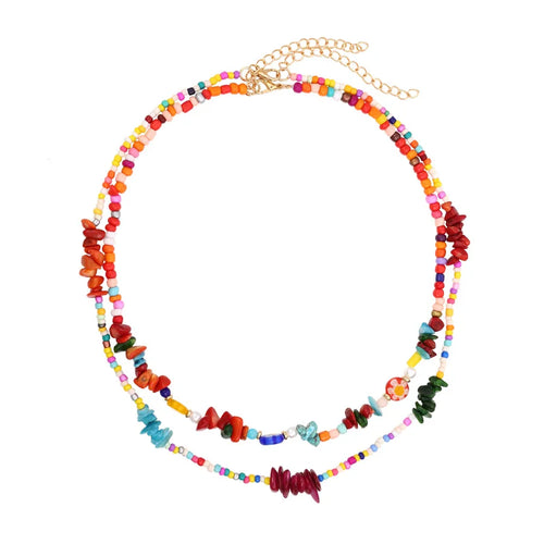 Handmade Bohemian Geometric Double Layer Necklace for Women with Multicolor Beading