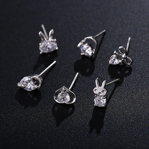 Sweet Rabbit Stud Earrings for Women in 925 Sterling Silver with Electroplated Finish and Zircon Inlay