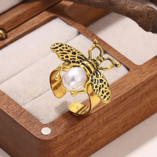 For Women Bee Rings in Gold Acrylic with KC Golden Plated Finish and 0.03µm Plating Thickness, 1 Pair
