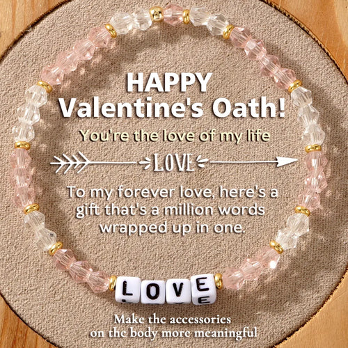 Beading Letter Acrylic Bracelet with Artificial Crystal Inlay on Elastic String Chain for Women
