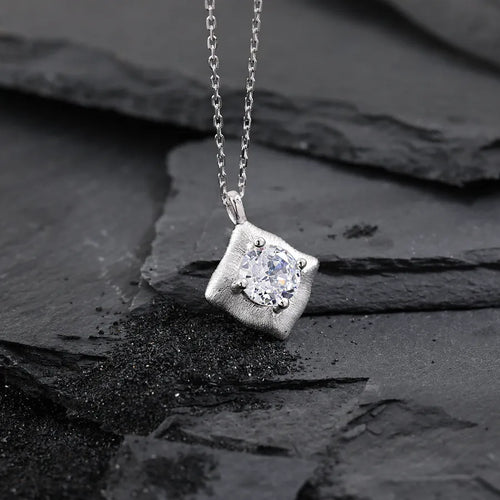 Geometric Square Diamond Embedded Necklace Women's High-End S925 Pure Silver Original Design Ins Clavicle Chain Texture