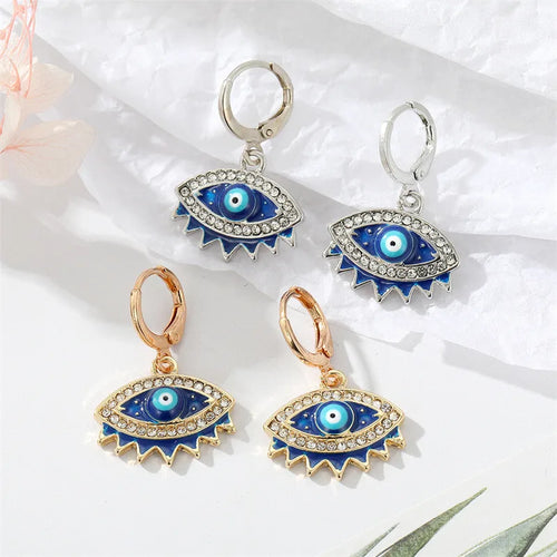 fashion retro inlaid rhinestone turkish eye alloy earrings