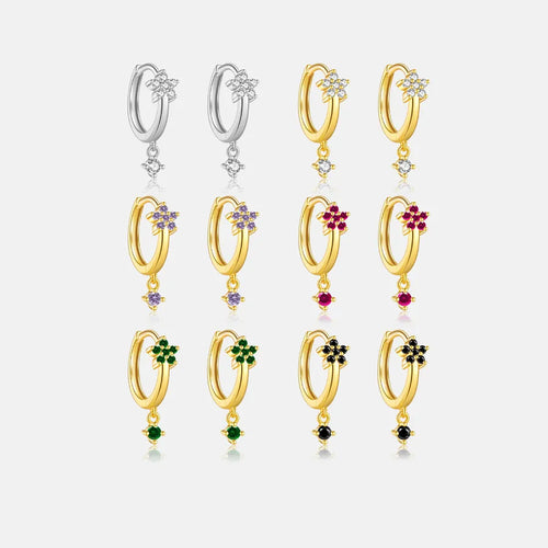 1 Pair 18K Gold Plated 925 Sterling Silver Zircon Geometric Earrings