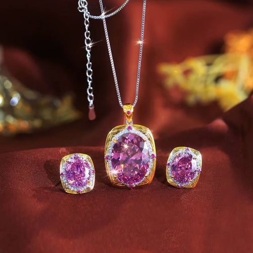 Gem Square Jewelry Set for Women Featuring Electroplating with Rhodium Plated Finish, Zircon Inlay, Waterproof Non Tarnish Craft, and Box Chain