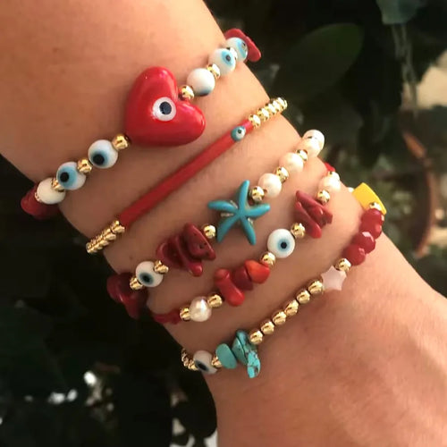 Casual Style Simple Style Devil's Eye Star Heart Shape Glass cord soft clay Beaded Chain Cord String Slider Clasp Closure Beaded Bracelets Wholesale