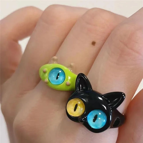 cute cat alloy inlay artificial pearls glass unisex open ring