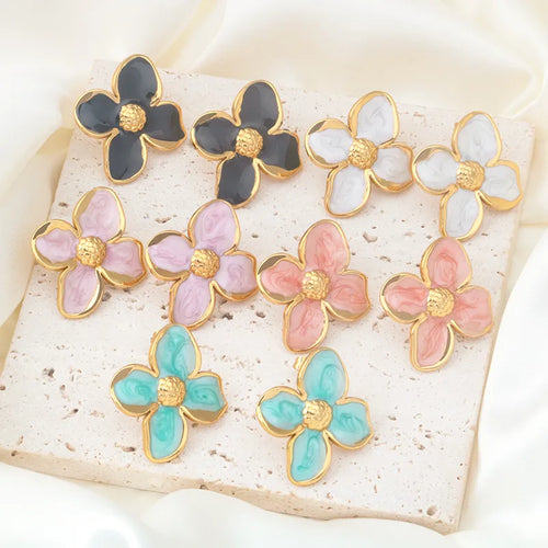 1 Pair Modern Style Classic Style Commute Geometric Flower Titanium Steel Ear Studs