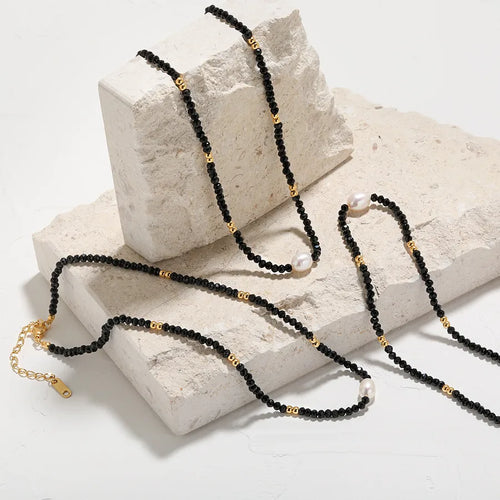 Retro Classic Style Irregular 304 Stainless Steel Artificial Crystal Freshwater Pearl Beaded Chain Beaded Necklaces Wholesale