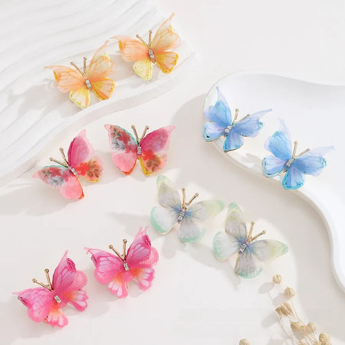 Handmade Bohemian Butterfly Stud Earrings for Women with Raffia and 304 Stainless Steel Posts