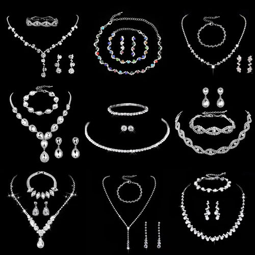 simple style solid color rhinestone inlay zircon jewelry set