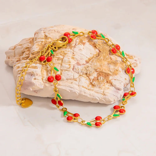 Sweet Cherry 304 Stainless Steel 18K Gold Plated Bracelets In Bulk