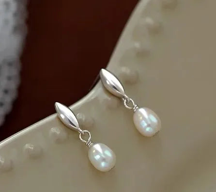 1 Pair 925 Sterling Silver Pearl Color Block Drop Earrings