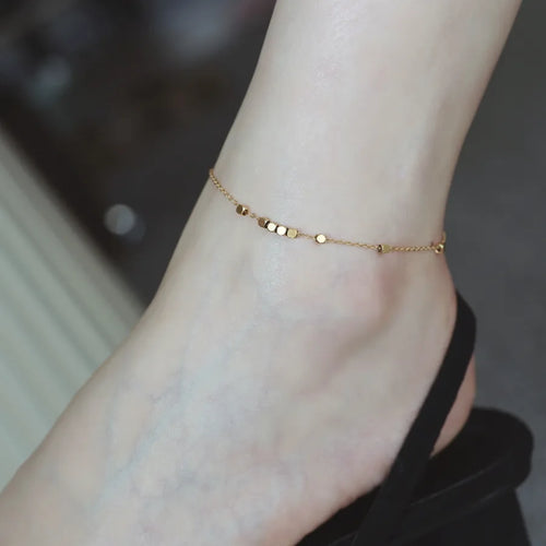 Luxurious Mini Square Sugar Titanium Steel Foot Chain Gold Dust Women's Ankle Bracelet Geometric Pattern Elegant Simple Style