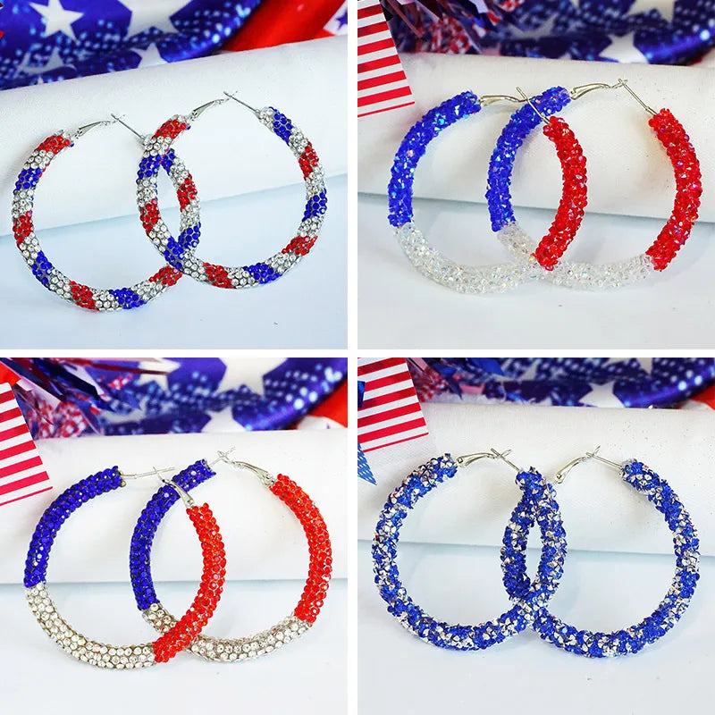 Elevate Your Style with Simple Color Block American Patriotism Diamond Stud Earrings