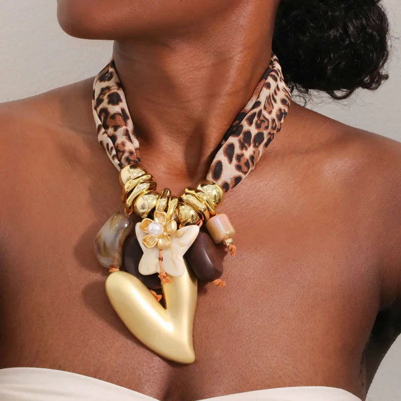 Discover the Elegance of the Jiute Original Leopard Print Fabric Necklace