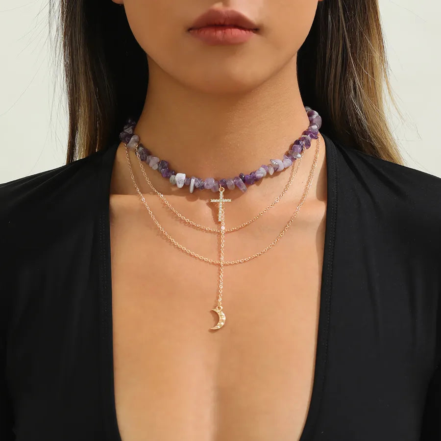 Elevate Your Style with the Retro Purple Stone Cross Necklace