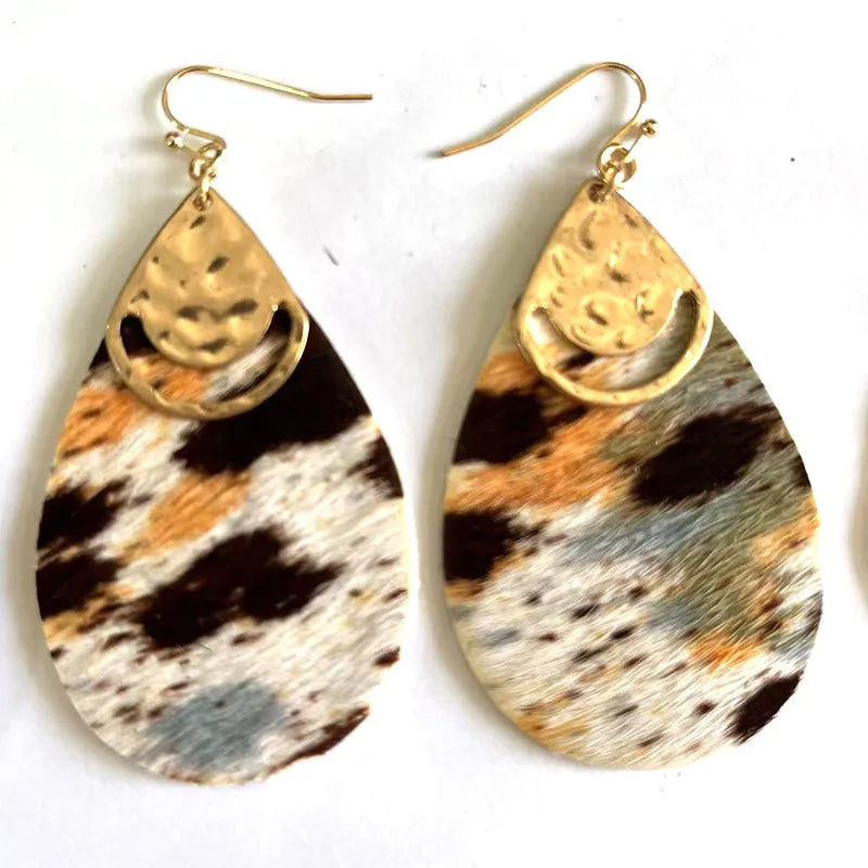 Elevate Your Style with Fashionable Spray Painted Genuine Leather and Alloy Drop Earrings