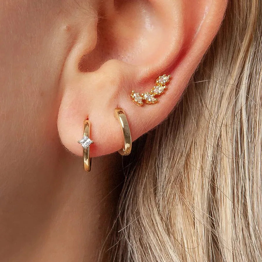 Elevate Your Style with the 18K Gold Plated Square Zircon Ear Cuff Set