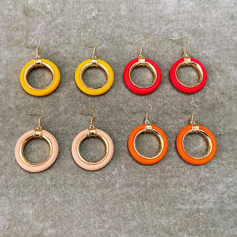 Elevate Your Style with Colorful Round Leather Earrings