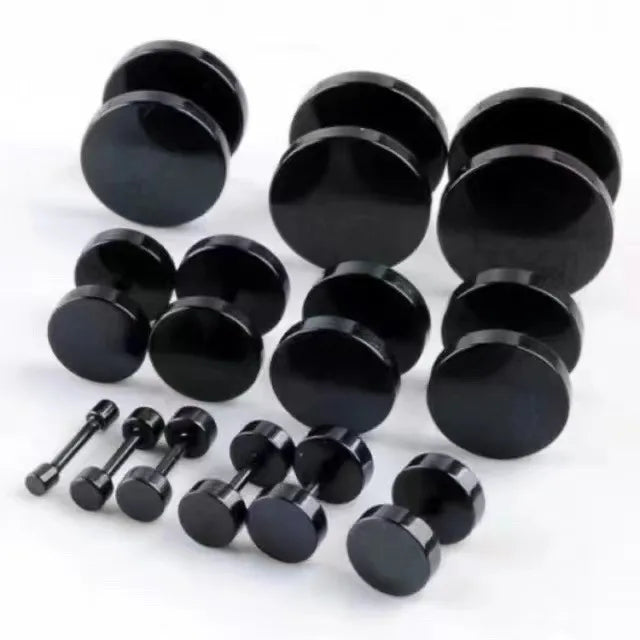 Elevate Your Style with Men's Black Barbell Dumbbell Stainless Steel Earrings