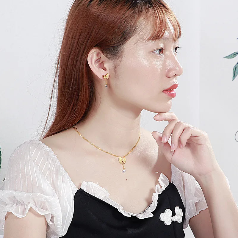Elevate Your Style with the Wholesale Jewelry Basic Butterfly Titanium Steel 18K Gold Plated Jewelry Set