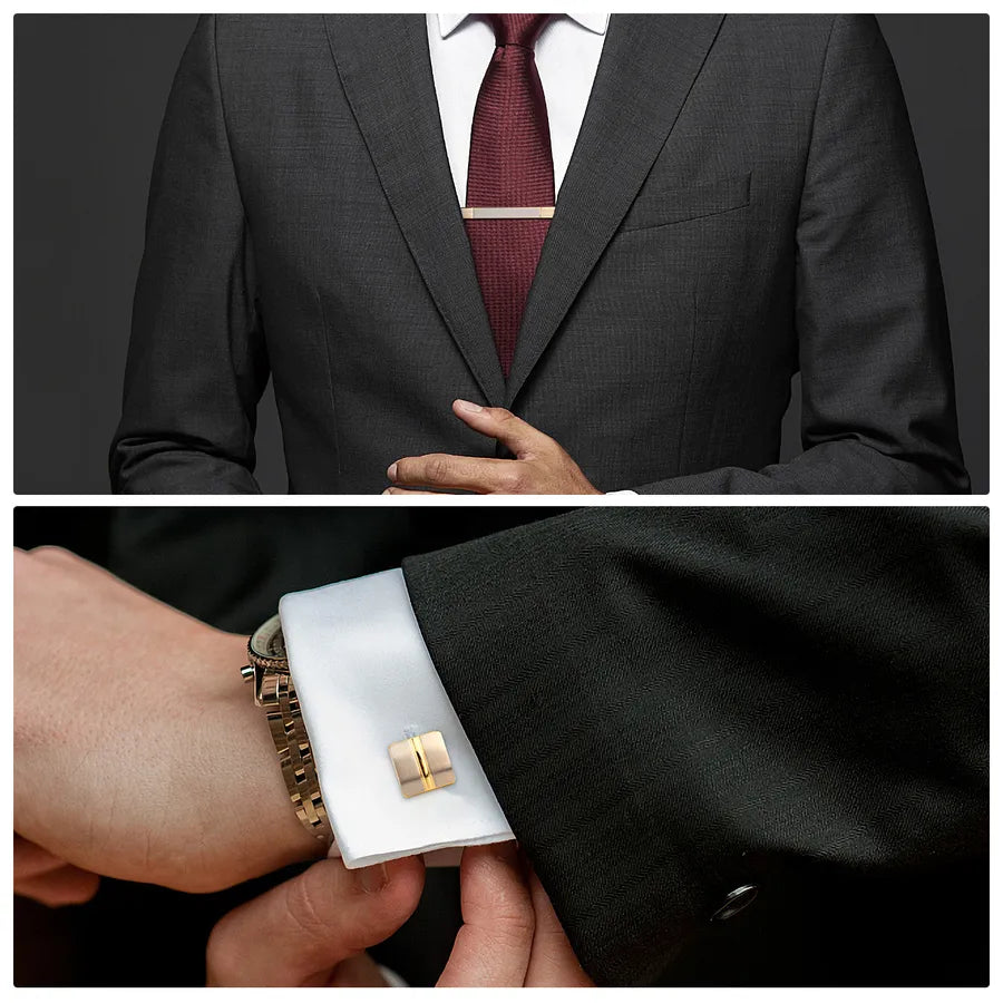 Elevate Your Style with Our Luxury Gold Plated Cufflinks and Tie Clip Set