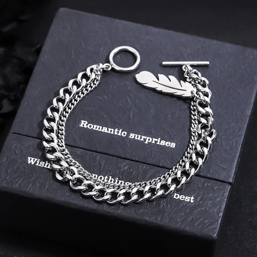Discover the Elegance of the Double Layer Titanium Steel Feather Bracelet