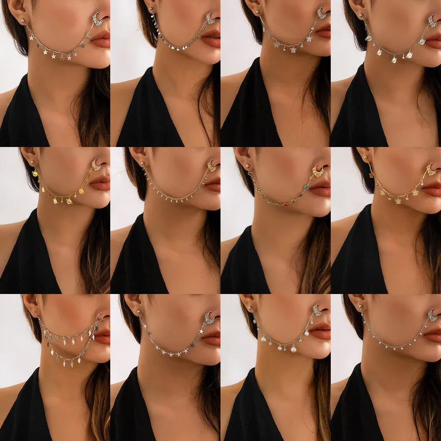 Elevate Your Style with Ethnic Star Moon Tassel Nose Studs