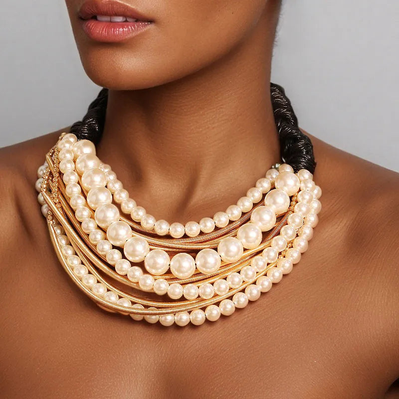 Elevate Your Style with the Jiute Original Multi-Layer Black Rope Imitation Pearl Necklace