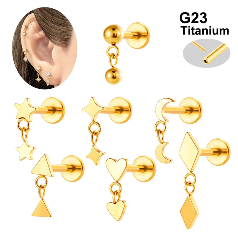 Elevate Your Style with Our Titanium Alloy Heart Star Moon Piercing Jewelry