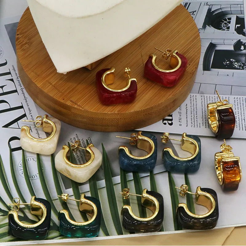Elevate Your Style with Chocolate Color Resin C-Shaped Earrings