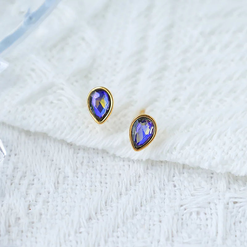 Elevate Your Style with Purple Water Droplets Plating Inlay Ear Studs