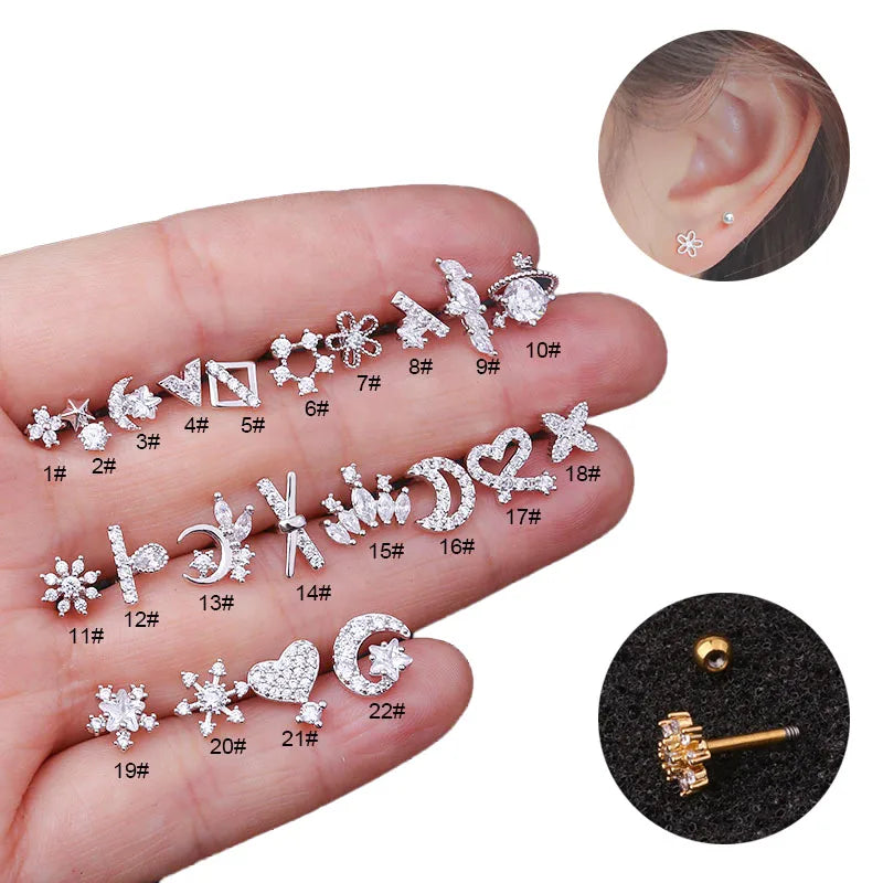 Discover the Elegance of Mini Stainless Steel Moon Crown Ear Bone Screw Jewelry
